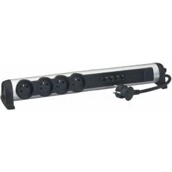 Bloc Multiprise 4x2P+T + 4xRJ45 - Switch, Hern - 10/100mbps Alu Et Noir Legrand