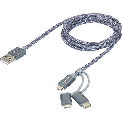 Câble 3 en 1 USB A avec connectiques USB C Lightning iOS et micro-USB Legrand - Longueur 1,2 M Câble 3 En 1 USB A Avec Connectiques USB C Lightning IOS Et Micro-USB Legrand - Longueur 1,2 M -LEGRAND Soldes 14906508 1