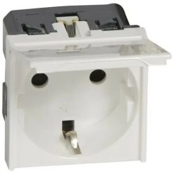 LEGRAND Prise De Courant 2P+T à Puits Germanique à Volet Mosaic 2 Modules Avec Bornes à Vis Blanc Antimicrobien (077219)