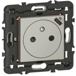 LEGRAND Prise De Courant 2P+T Surface Avec Chargeur Type-C Intégré En Face Avant Mosaic 2 Module Alu Livré Avec Support (079361L)
