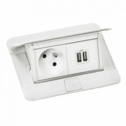 LEGRAND Pop Up Mobilier Pré Câblé Avec 1 Prise 2P+T 16A 250V~ Et 1 Chargeur Double USB 2,4A Blanc Brillant (654006)