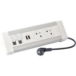LEGRAND Blocs De Bureau équipés - Bloc Bureau équipé De 2 Prises 2P+T, 1 Chargeur Double USB 2,4A Et 2 Prises RJ45 (054631/13)