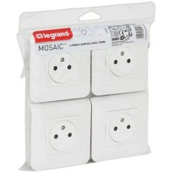 Lot De 4 Prises Mosaic Surface 2P+T - Complet - Blanc - Legrand