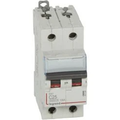 Disjoncteur DX³6000 10kA Arrivée Haute Et Départ Bas à Vis 2P 230V~ à 400V~ - 25A - Courbe C - 2 Modules - 407786 - LEGRAND