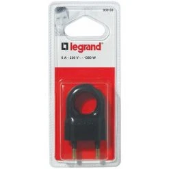 LEGRAND Fiche Plate Mâle Sans Terre Plastique - Avec Anneau Extraction - Blister - Noir