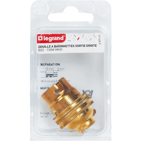 LEGRAND Douille pour ampoule B22 - avec bague - sortie de câble latérale - laiton LEGRAND Douille Pour Ampoule B22 - Avec Bague - Sortie De Câble Latérale - Laiton -LEGRAND Soldes 31642986 2