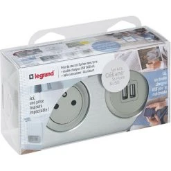 LEGRAND Prise De Courant + Chargeur 2 USB Avec Plaque Céliane + Boite à Encastrer - Alu