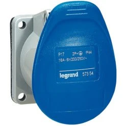 LEGRAND Prise à Encombrement Réduit Fixe P17 IP44 16A 200V~ à 250V~ 2P+T (057354)
