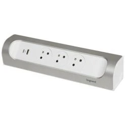 LEGRAND Rallonge D'angle 3x2P+T Surface Et USB A+C - à Câbler - Blanc/alu (049409)
