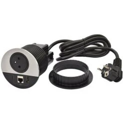 LEGRAND Disq80 Incara 2P+T + USB A+C + RJ45 + Cordon Fiche 2P+T - Métal (654703)