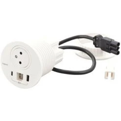 LEGRAND Disq80 Incara 2P+T + USB A+C + Sortie Câble + Cordon Connecteur Wieland - Blanc (654705F)
