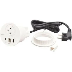 LEGRAND Disq80 Incara 2P+T + USB A+C + Sortie De Câble + Cordon Fiche 2P+T - Blanc (654705)