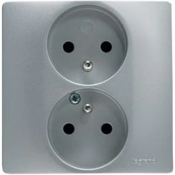 Prise De Courant Double Legrand Niloé + Broche De Terre Gris - Aluminium