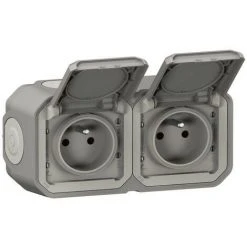 LEGRAND Double Prise De Courant Horizontale Avec Volet Plexo Complet Saillie - Gris (070005)