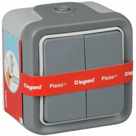 Double interrupteur mural, bouton poussoir étanche en saillie de la gamme Plexo, double interrupteur extérieur, étanche (IP55), couleur grise - Legrand, 191514 Plexo. Double Interrupteur Mural, Bouton Poussoir étanche En Saillie De La Gamme Plexo, Double Interrupteur Extérieur, étanche (IP55), Couleur Grise - Legrand, 191514 Plexo. -LEGRAND Soldes 59586935 2