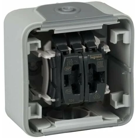 Double interrupteur mural, bouton poussoir étanche en saillie de la gamme Plexo, double interrupteur extérieur, étanche (IP55), couleur grise - Legrand, 191514 Plexo. Double Interrupteur Mural, Bouton Poussoir étanche En Saillie De La Gamme Plexo, Double Interrupteur Extérieur, étanche (IP55), Couleur Grise - Legrand, 191514 Plexo. -LEGRAND Soldes 59586935 3