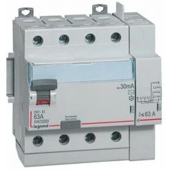 LEGRAND Interrupteur Différentiel DX³-ID Arrivée Haut à Vis Et Départ Haut Automatique - 4P 400V~ 63A TypeAC 30mA - 5 Modules Réf : 411653