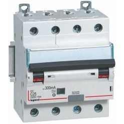 LEGRAND Disjoncteur Différentiel Monobloc DX³6000 10kA Arrivée Haute Et Départ Bas à Vis 4P 400V~ - 25A - TypeA 300mA Réf : 411241