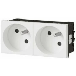 DOUBLE PRISE DE COURANT BLANC À PUITS INCLINÉS 45° MOSAIC LINK LEGRAND ? RACCORDEMENT LATÉRAL ? 4 MODULES LEG077107L