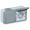 LEGRAND PLEXO INTERRUPTEUR VA ET VIENT ET PRISE DE COURANT 2P+T ÉTANCHES COMPLET GRIS IP55