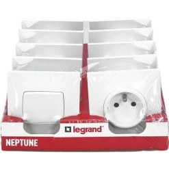 LEGRAND Lot 2 Interrupteurs Va-et-vient 10A + 10 Prises 2P+T 16A Complet Neptune - Blanc