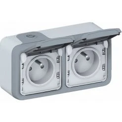 LEGRAND Double Prise De Courant Avec Terre Plexo Apparent Horizontal - Gris