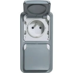 LEGRAND Double Prise De Courant Avec Terre Plexo Apparent Vertical - Gris