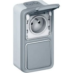 LEGRAND Interrupteur Ou Va-et-vient + Prise Avec Terre Plexo Apparent Vertical - Gris