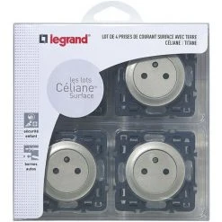 LEGRAND Lot De 4 Prises De Courant Avec Terre Céliane Surface - Titane